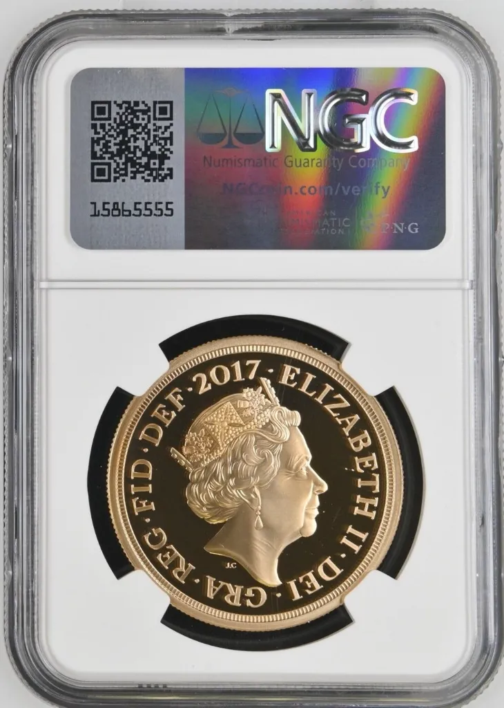 G.Britain 5SOV Rare 2017 Gold 5 Sovereign - 200th Anniversary - NGC PF70 UC- Low Mintage NGC PF 70 ULTRA CAMEO - achterkant.webp