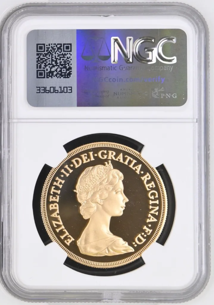 G.BRITAIN 5SOV 1981 Gold Proof £5 Sovereign - NGC PF70 Ultra Cameo - Rare Top Pop! NGC PF 70 ULTRA CAMEO - achterkant.webp