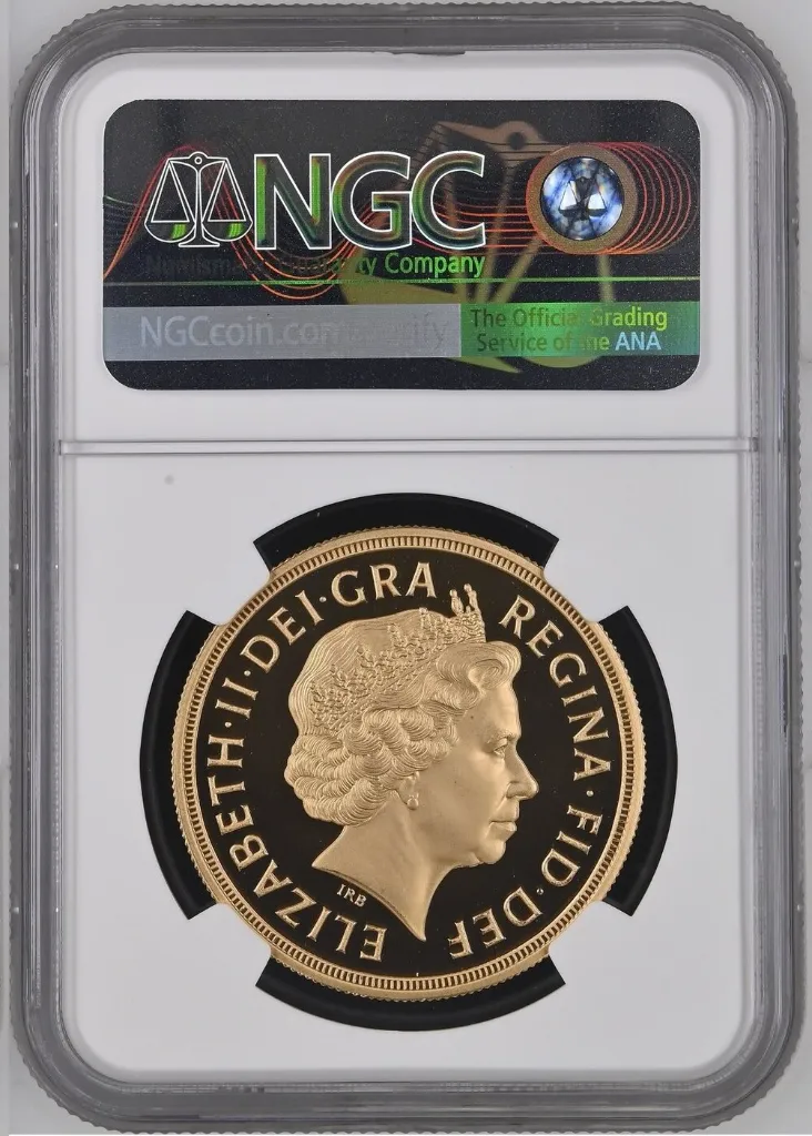 G.Britain 5SOV 2005 Gold Proof £5 Sovereign - NGC PF70 Ultra Cameo - Rare Timothy Noad Design! NGC PF 70 ULTRA CAMEO - achterkant.webp