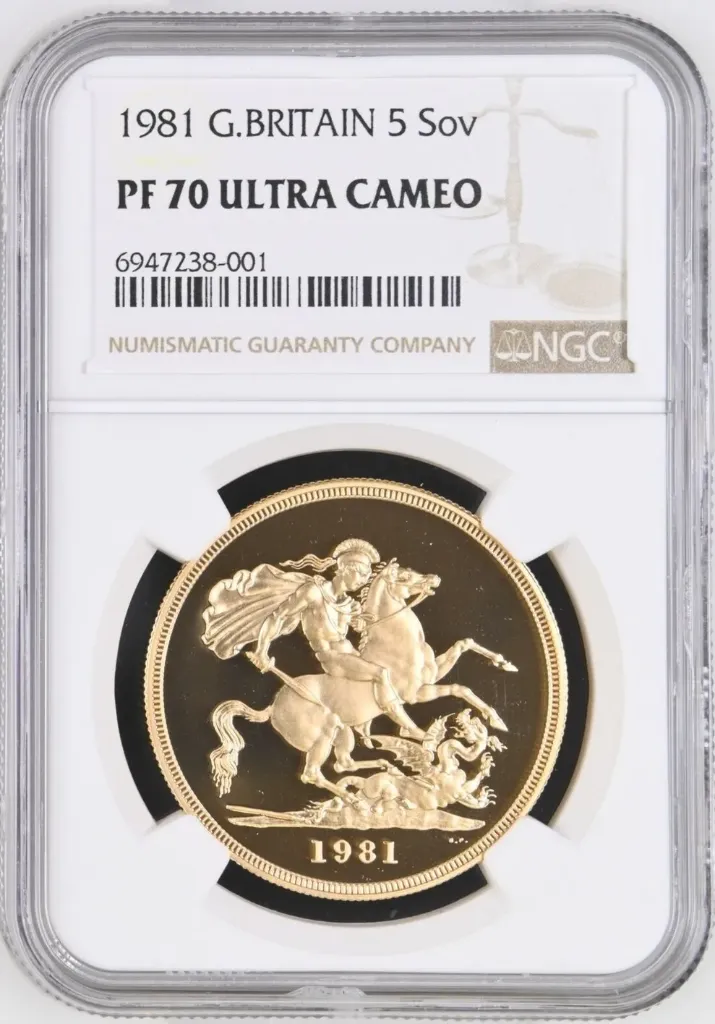 G.BRITAIN 5SOV 1981 Gold Proof £5 Sovereign - NGC PF70 Ultra Cameo - Rare Top Pop! NGC PF 70 ULTRA CAMEO