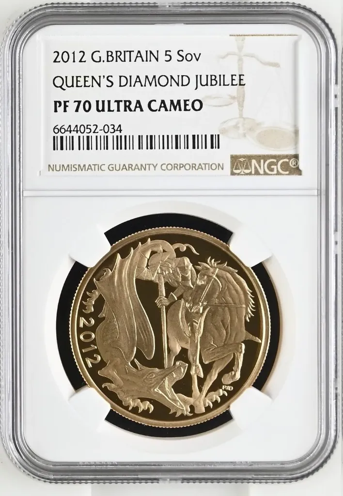 G.Britain 5SOV 2012 Gold 5 Sovereign - Diamond Jubilee - NGC PF70 Ultra Cameo - Unique Design! NGC PF 70 ULTRA CAMEO