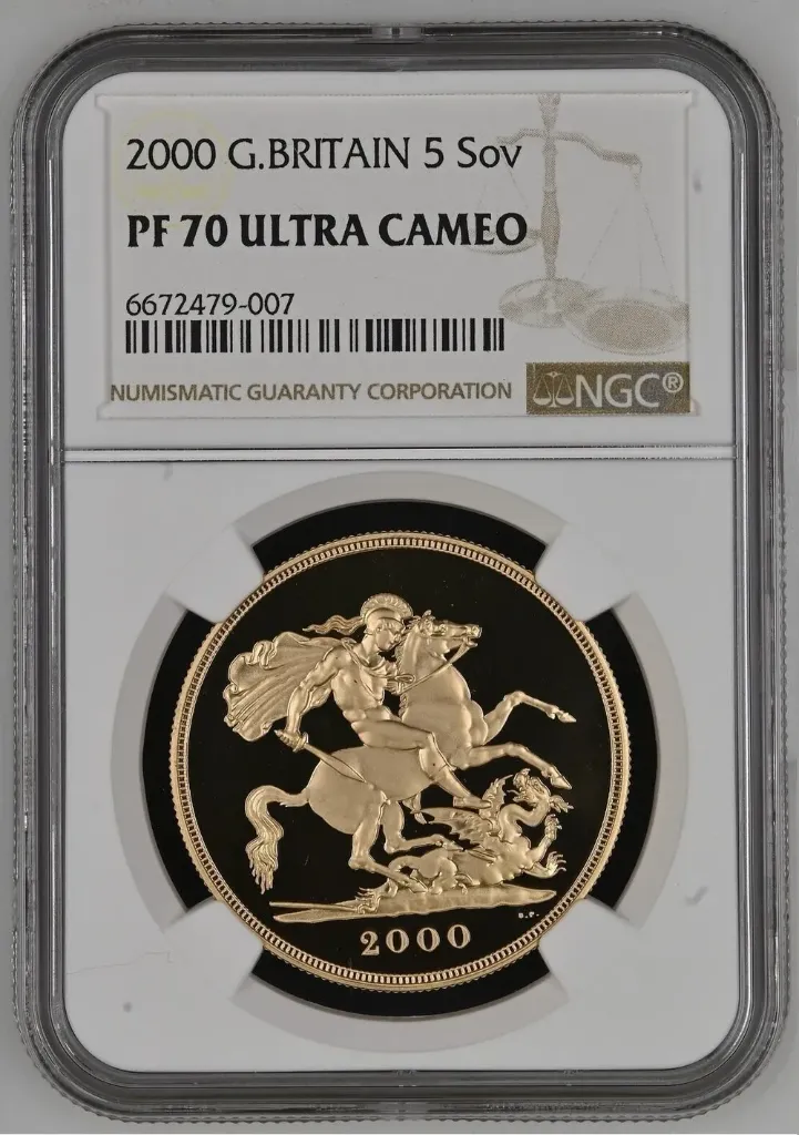 G.Britain 5SOV 2000 Gold Proof £5 Sovereign - Millennium Year - NGC PF70 Ultra Cameo NGC PF 70 ULTRA CAMEO