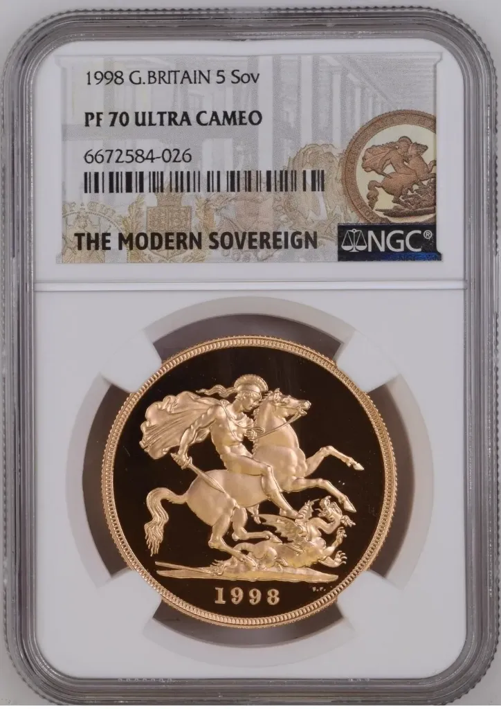 G.BRITAIN 5SOV 1998 Gold Proof £5 Sovereign - First Ian Rank-Broadley Portrait - NGC PF70 UC NGC PF 70 ULTRA CAMEO