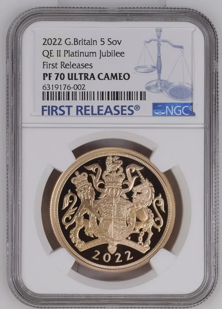 G.Britain 5SOV 2022 Platinum Jubilee Gold 5 Sovereign - NGC PF70 Ultra Cameo - FIRST RELEASES NGC PF 70 ULTRA CAMEO