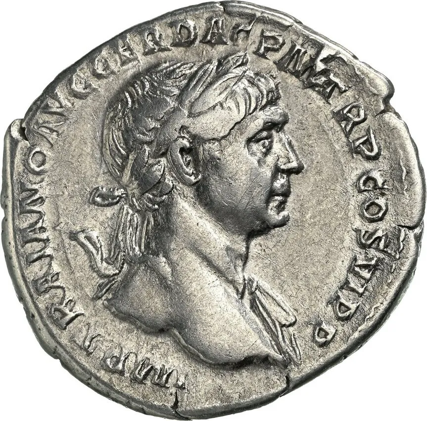 Trajan AR Denarius AD 98-117 – ALIM ITAL / Annona with Child